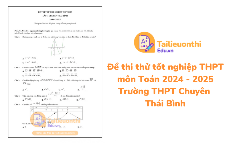 Đề thi thử tốt nghiệp THPT môn Toán 2024 - 2025 Trường THPT Chuyên Thái Bình
